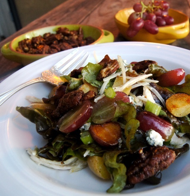 Chicken-Grape Salad with Sautéed Potatoes, Sweet Spiced Pecans and Lemon-Mustard Dressing of Lisa Evanoff - Recipefy