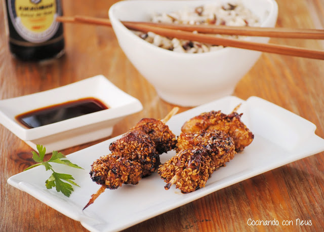 Brocheta de pollo con soja y sésamo di Angie q - Recipefy