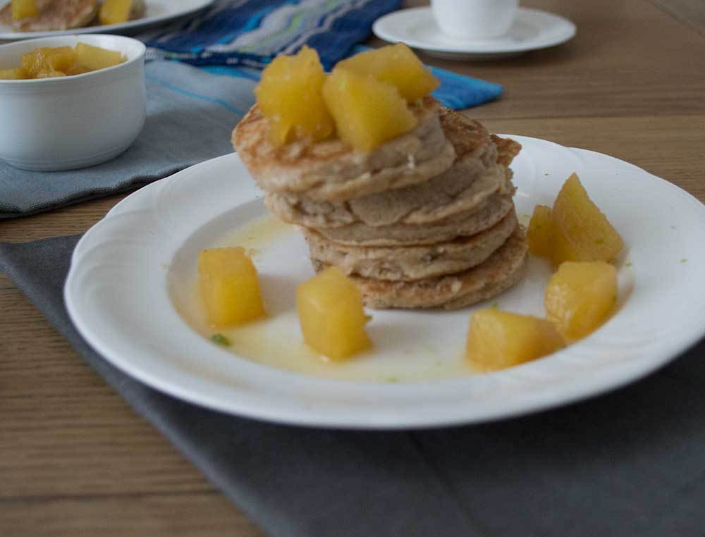 Coconut Milk Pancakes with Pineapple & Lime Syrup of vegetarianyogi - Recipefy