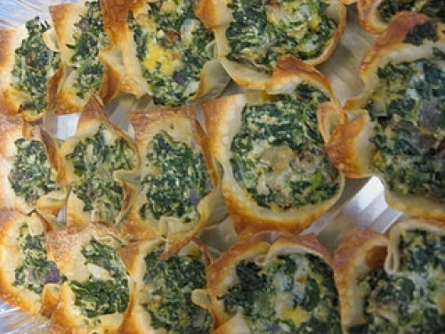 Mini Wonton Crusted Spinach and Tomato Quiche of Marti - Recipefy