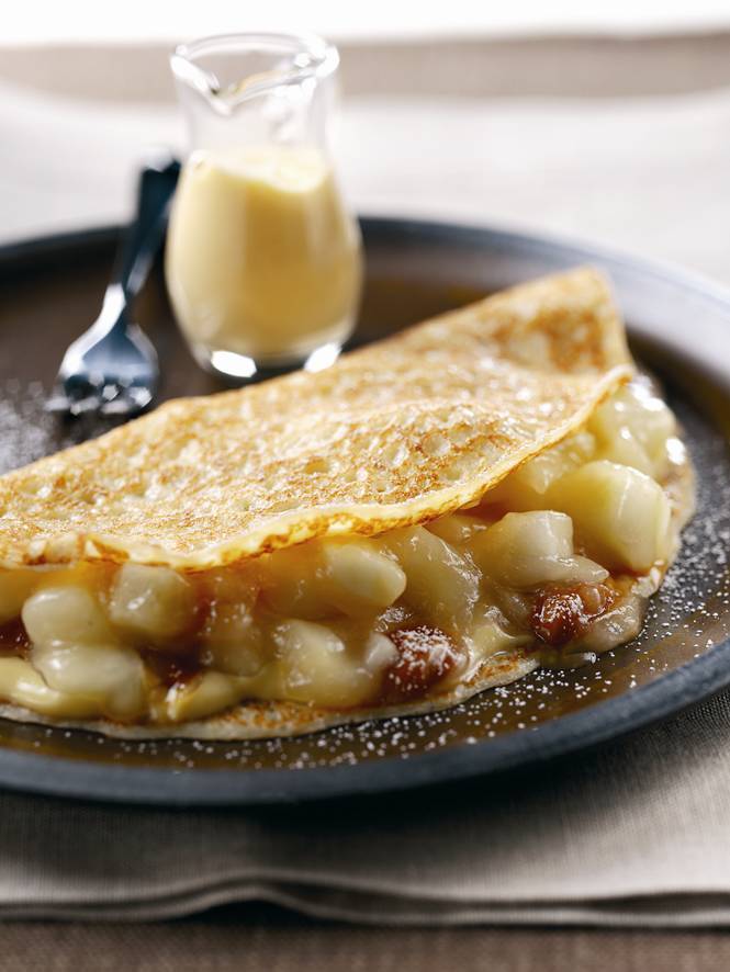 Canned Food UK's Apple Pancakes with Toffee and Custard of Emma Hall - Recipefy