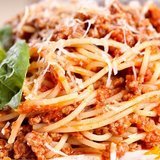 Slow-cooker-cheesy-spaghetti-served-with-homemade-sausage