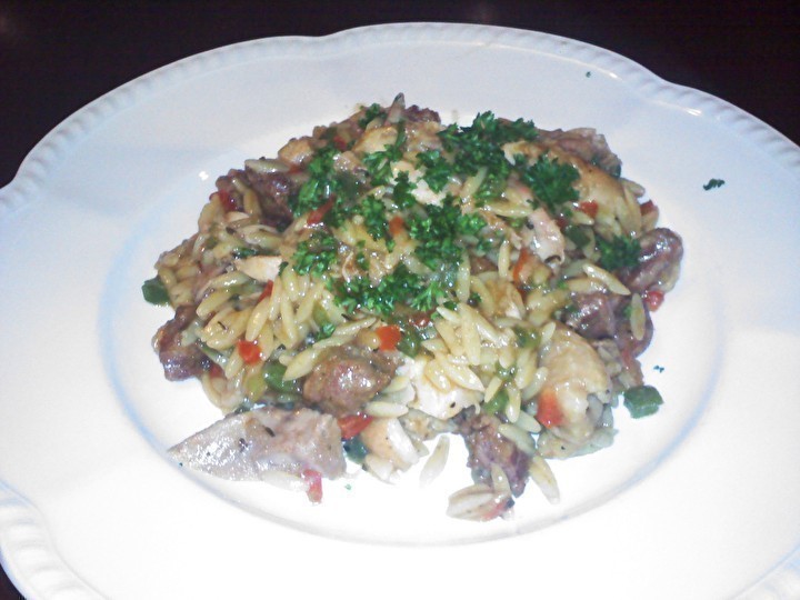 Chicken & Sausage Orzo Risotto of Karyn Johnson - Recipefy