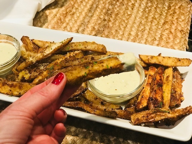 Pesto French Fries & Creamy Pesto Dipping Sauce of Dash of Amy - Recipefy