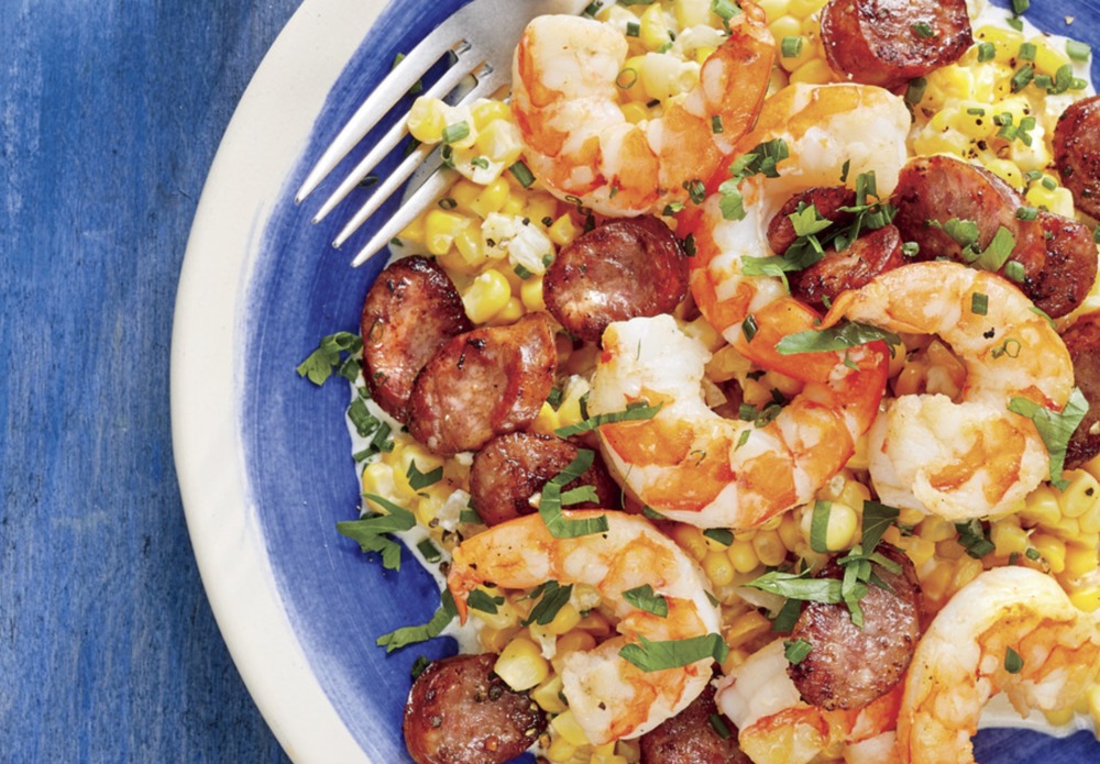 Skillet Corn with Shrimp and Sausage of Schalene Dagutis - Recipefy