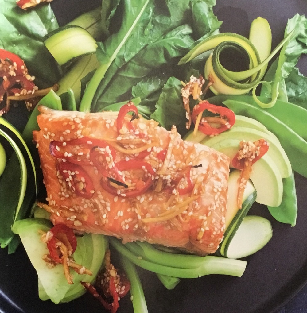 Sesame-spiced salmon with snow pea salad of librarychick4405 - Recipefy